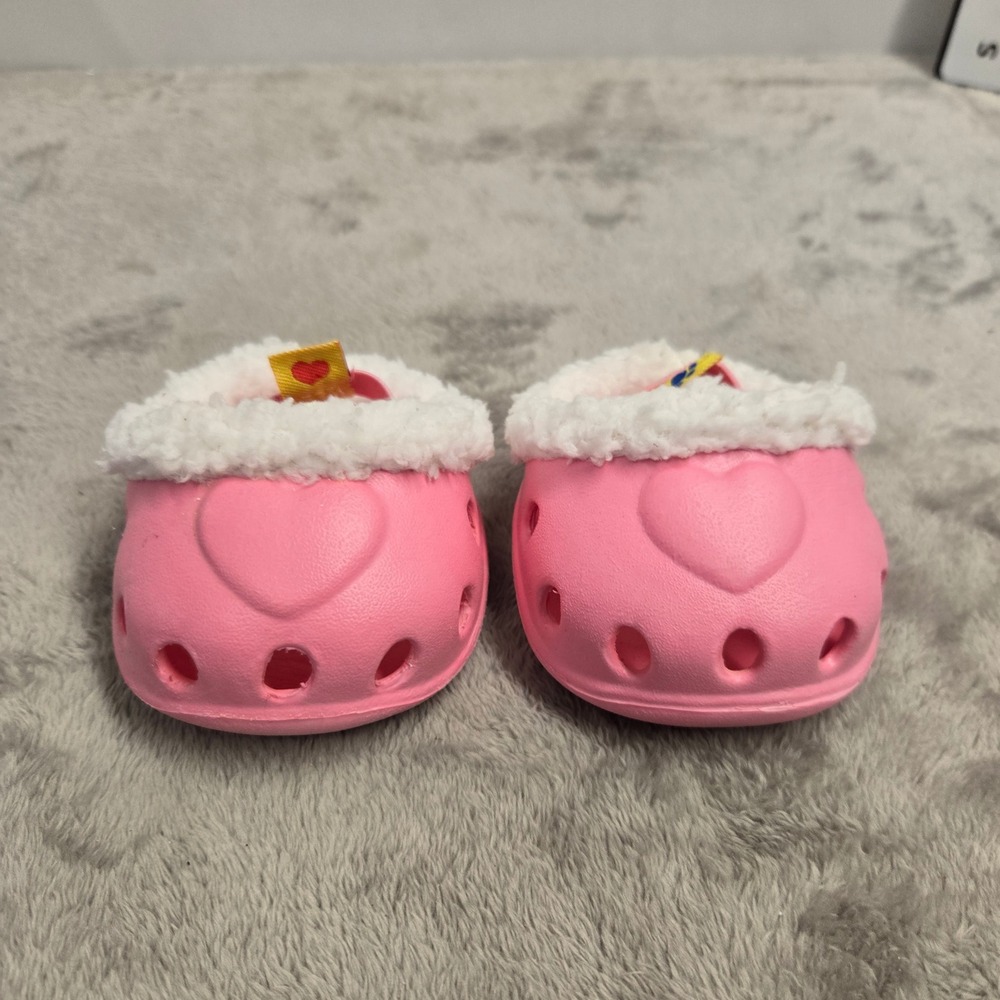 Build-A-Bear Workshop Pink Heart Clogs with Faux Fur Trim Plush Accessories